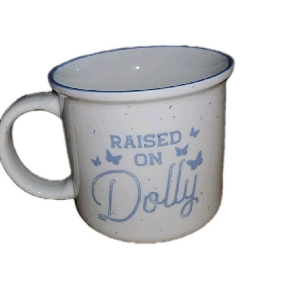 White Light Blue Ceramic 16oz Raised‎ on Dolly Coffee Mug  #863
